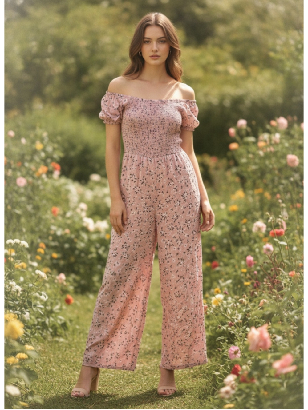 Vine and Valley Milkmaid Short Puff Sleeve Wide Leg Floral Jumpsuit Cottagecore